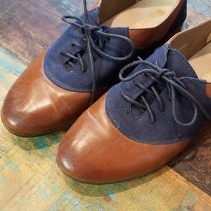 Denim and Faux Leather Lace Up Oxfords
